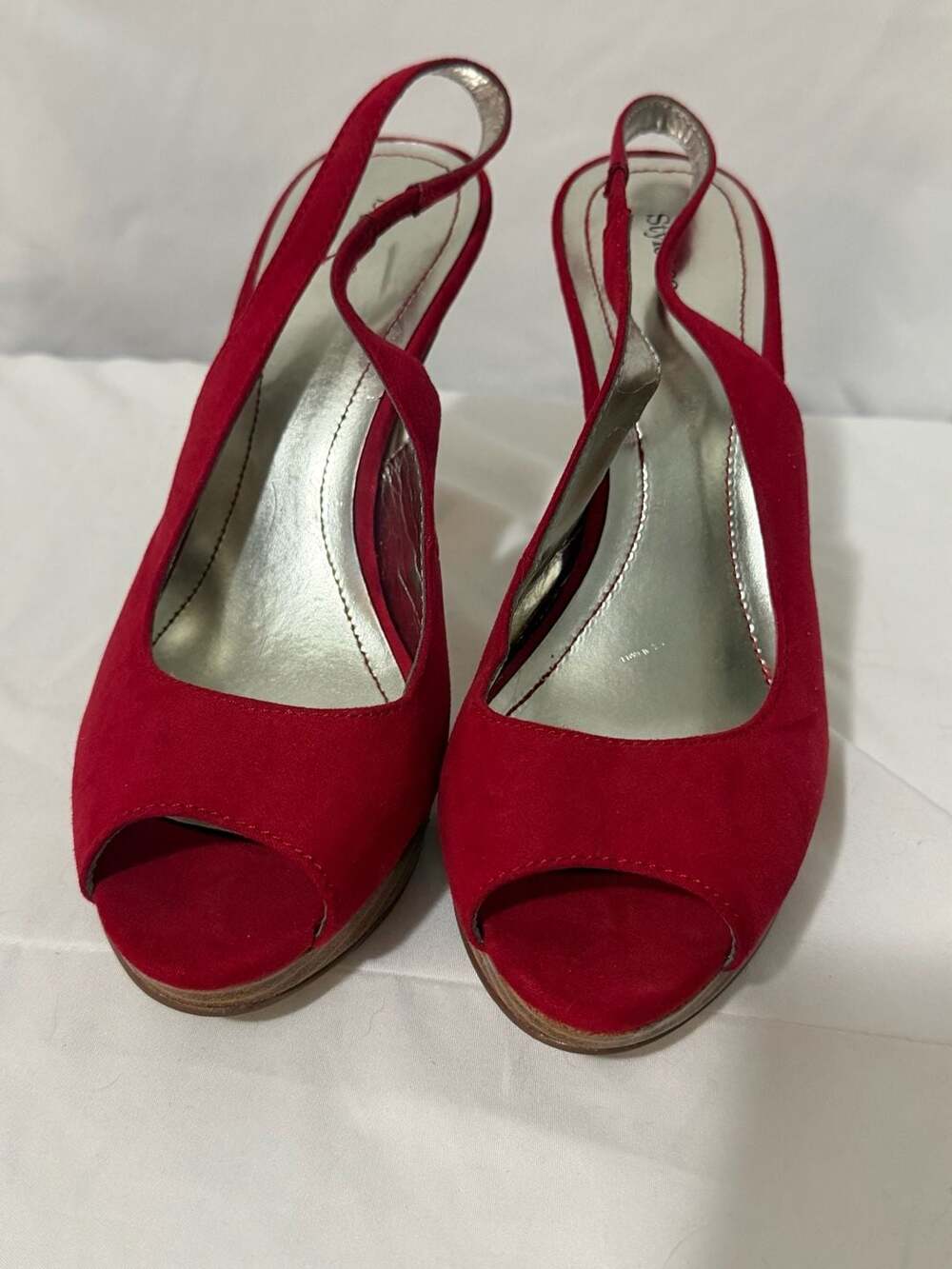 Style & Co Red Slingback Peep Toe Platform Heels